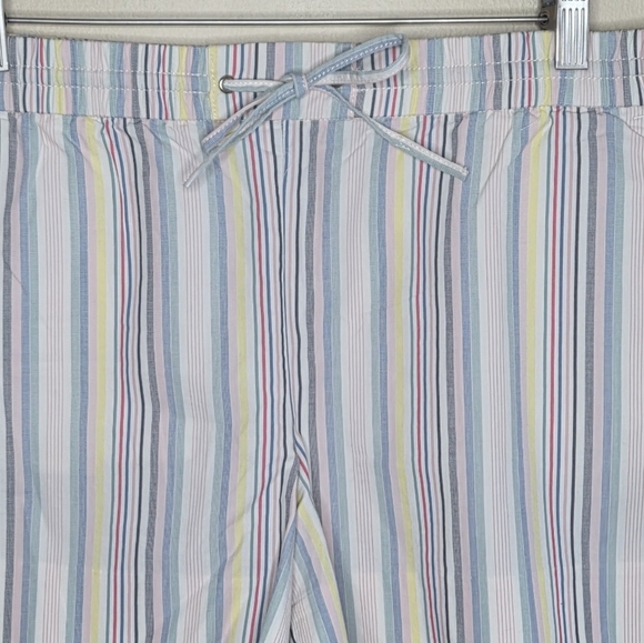 Loft I Pink Blue Yellow White Stripe 100% Cotton Pull-On Waist Shorts Size Large - Picture 2 of 4